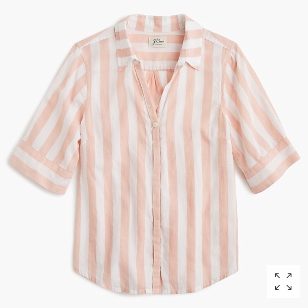 Short-sleeve button-up shirt in wide pink stripe